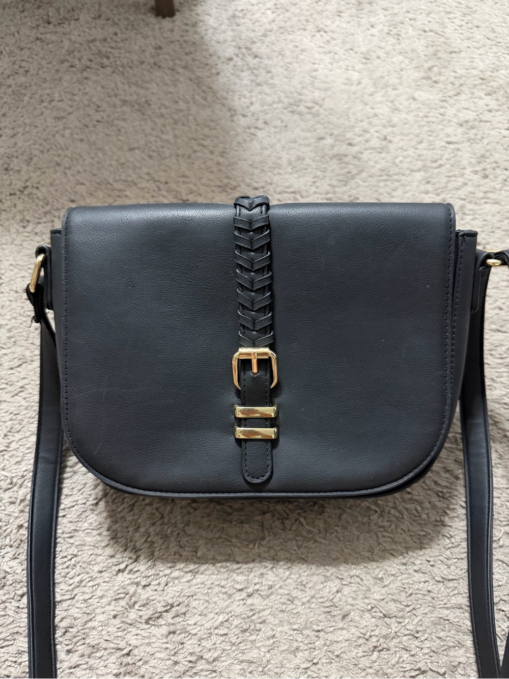 Classic Black Crossbody Bag with Braided Strap Detail